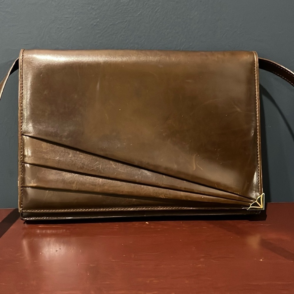 Vintage Salvatore Ferragamo Chocolate Brown Leather Clutch w/ Detachable Strap